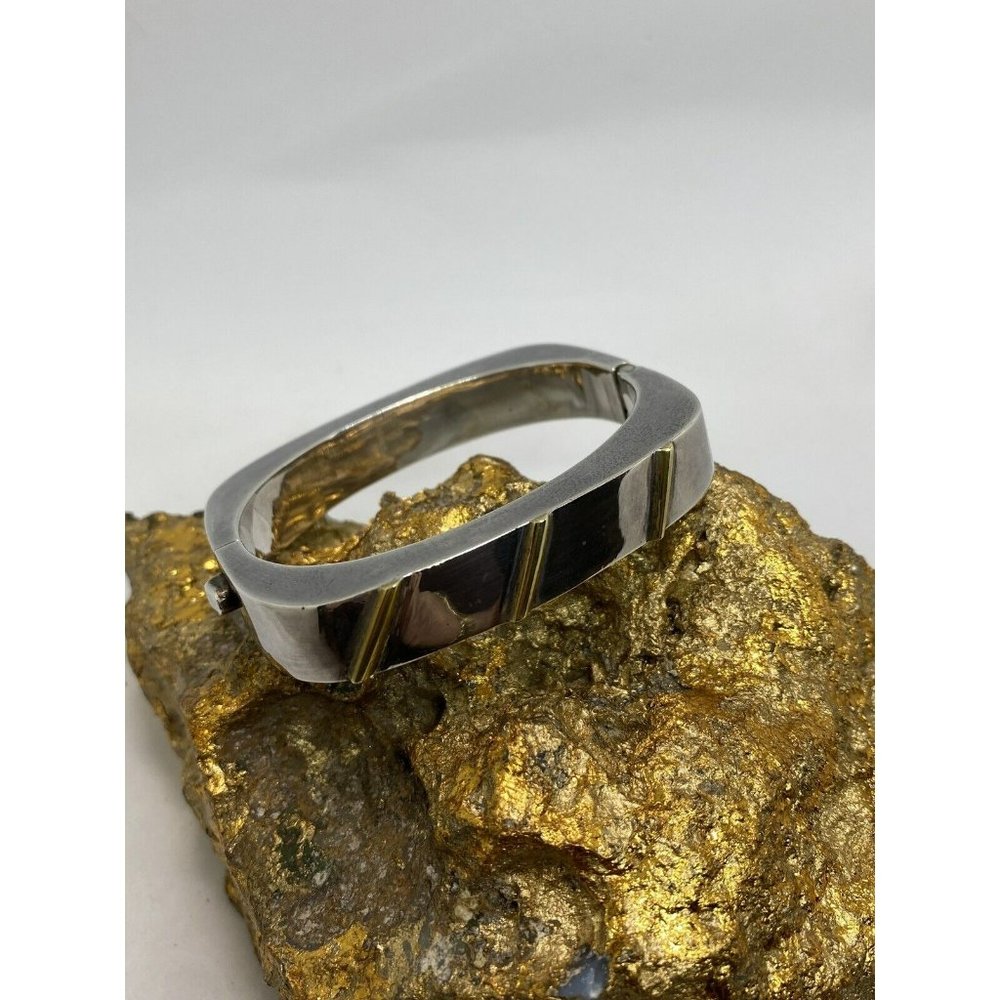 Vintage Taxco Sterling Silver Modernist Hinged Bangle Square Bracelet 46 Grams